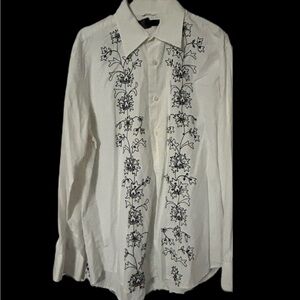 Express White Shirt with Black Floral Embroidery